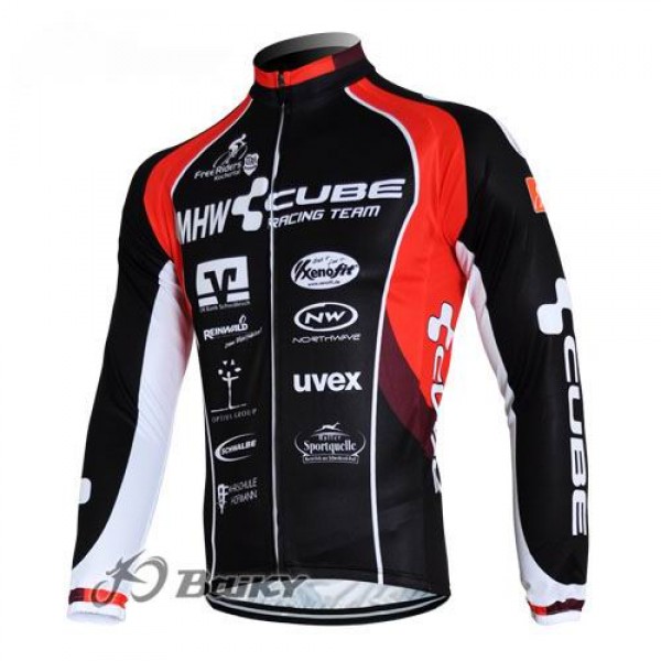 MHW Cube Racing Team Fietsshirt lange mouw rood zwart 367