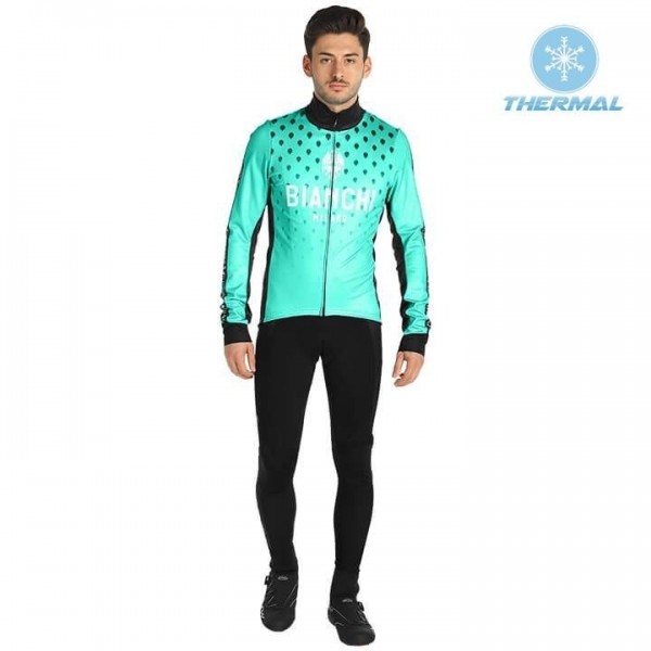 2019 Bianchi Milano FT groen Thermo Wielerkleding Set Wielershirts lange mouw+fietsbroek lang met TBMC563