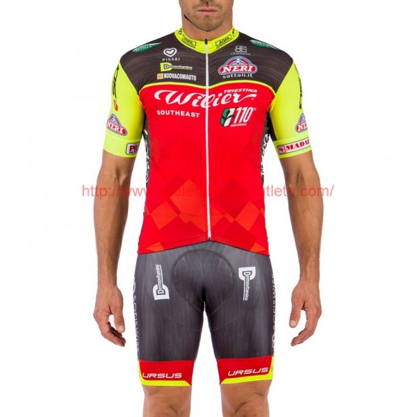 2016 Team Wilier Sud-Est rood-Fluo Wielerkleding Wielershirt Korte+Korte Fietsbroeken Bib 213605
